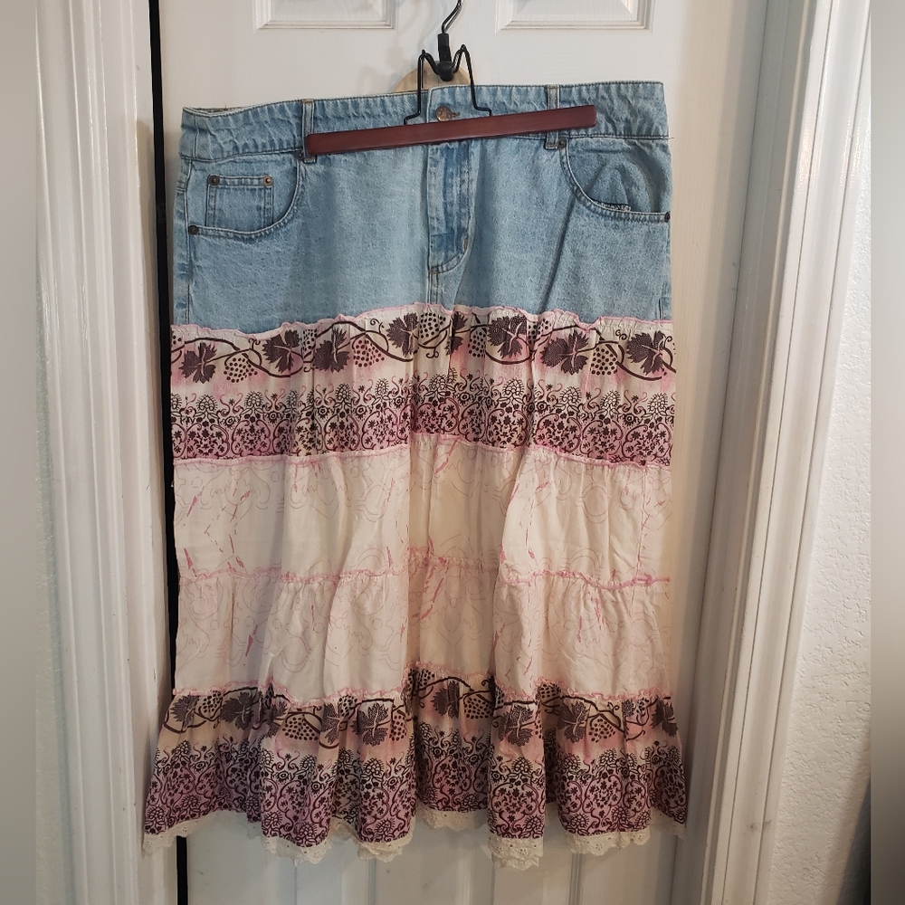 Chic Blue and Pink Jean Skirt